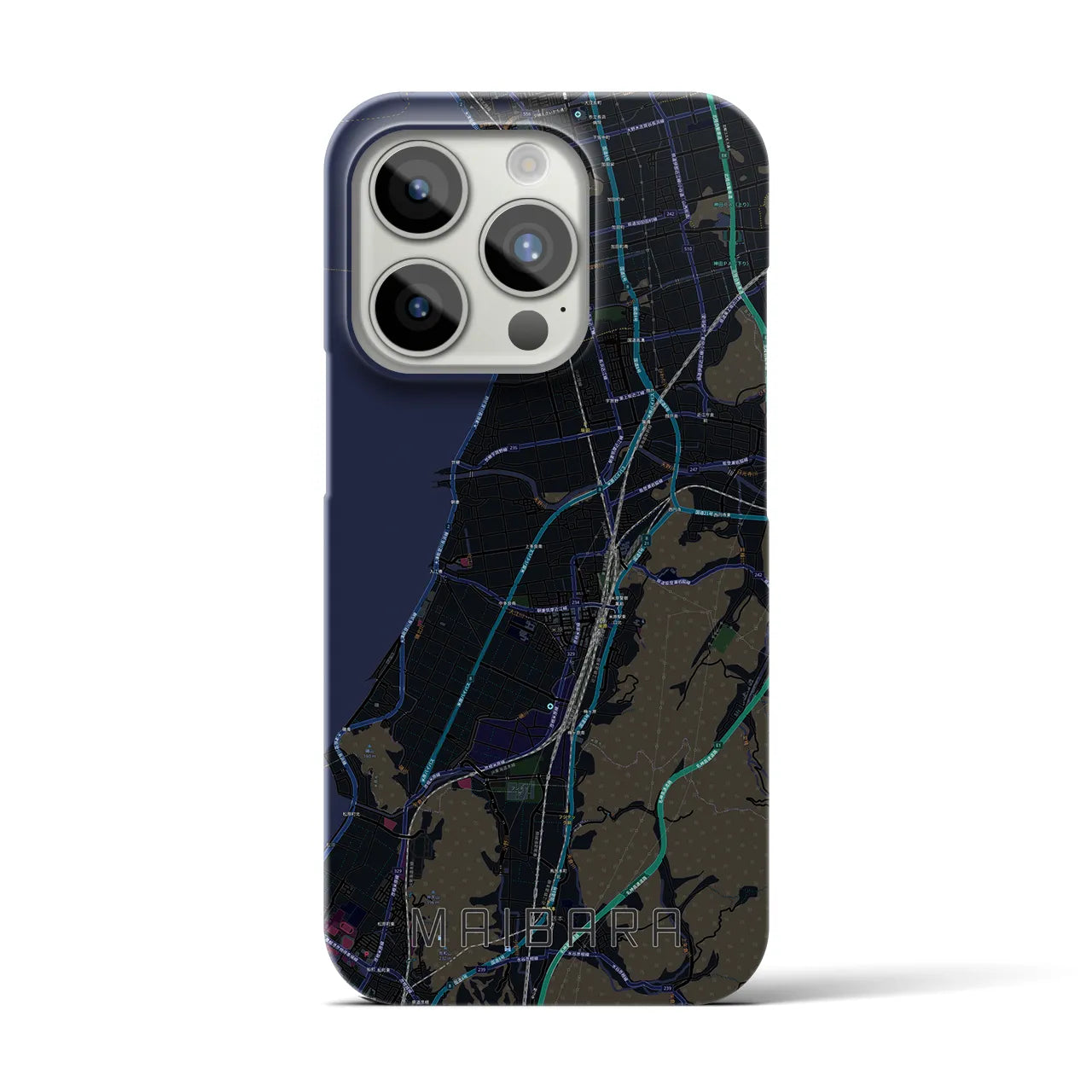 【米原】地図柄iPhoneケース（バックカバータイプ・ブラック）iPhone 15 Pro 用