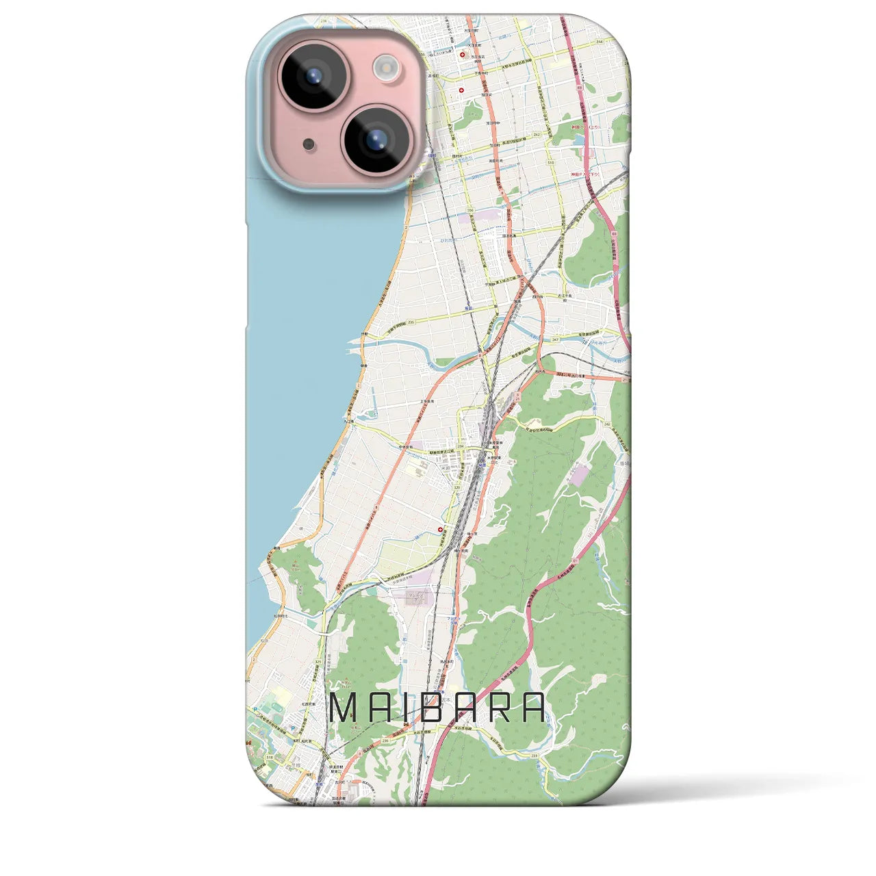 【米原】地図柄iPhoneケース（バックカバータイプ・ナチュラル）iPhone 15 Plus 用