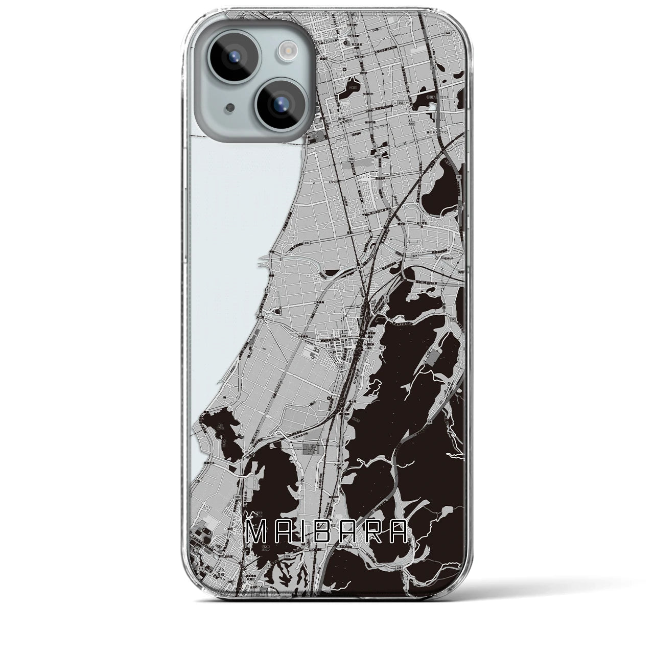 【米原】地図柄iPhoneケース（クリアタイプ・モノトーン）iPhone 15 Plus 用