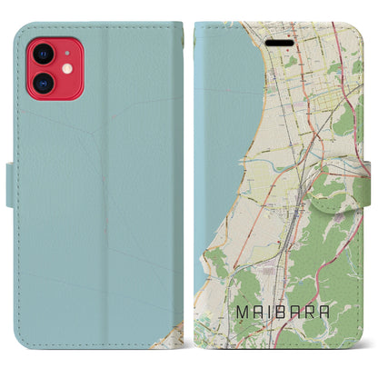 【米原（滋賀県）】地図柄iPhoneケース（手帳タイプ）ナチュラル・iPhone 11 用