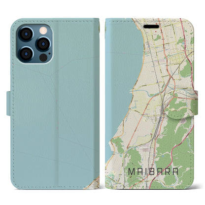 【米原（滋賀県）】地図柄iPhoneケース（手帳タイプ）ナチュラル・iPhone 12 / 12 Pro 用
