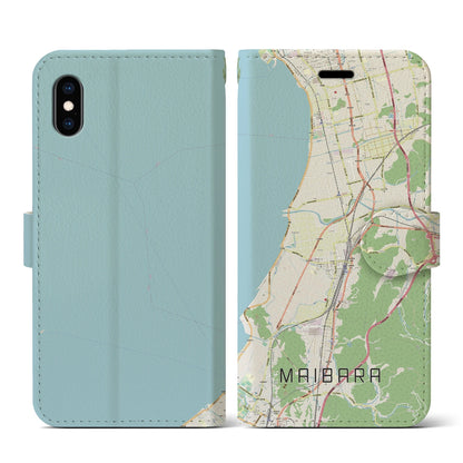 【米原（滋賀県）】地図柄iPhoneケース（手帳タイプ）ナチュラル・iPhone XS / X 用