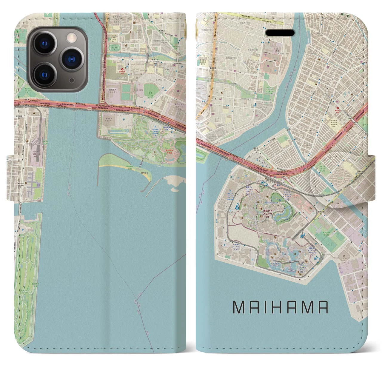 【舞浜】地図柄iPhoneケース（手帳両面タイプ・ナチュラル）iPhone 11 Pro Max 用