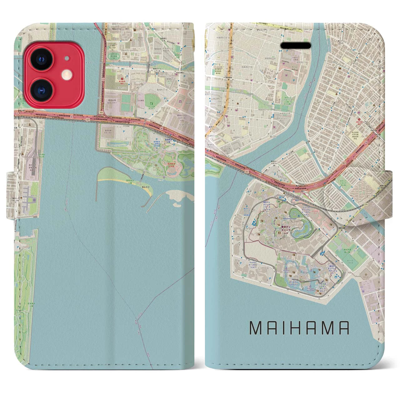 【舞浜】地図柄iPhoneケース（手帳両面タイプ・ナチュラル）iPhone 11 用