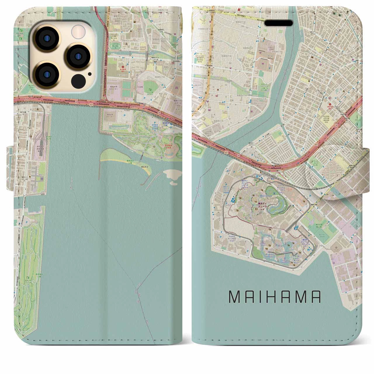 【舞浜】地図柄iPhoneケース（手帳両面タイプ・ナチュラル）iPhone 12 Pro Max 用