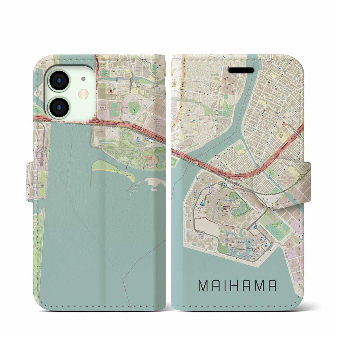 【舞浜】地図柄iPhoneケース（手帳両面タイプ・ナチュラル）iPhone 12 mini 用