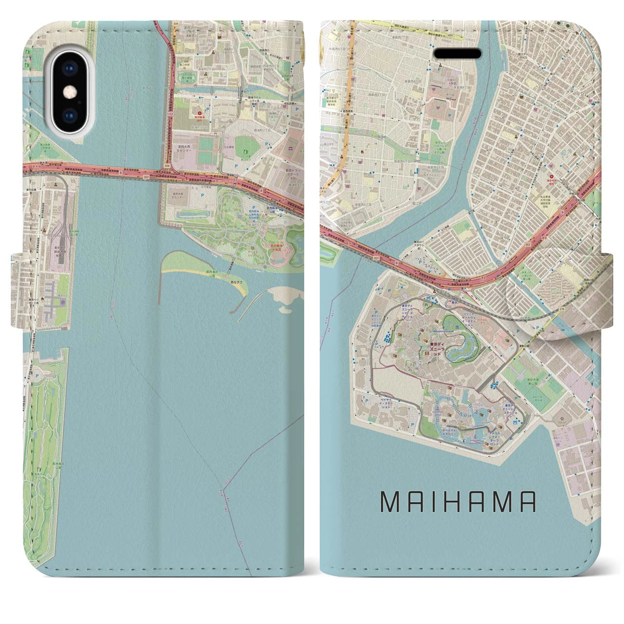 【舞浜】地図柄iPhoneケース（手帳両面タイプ・ナチュラル）iPhone XS Max 用