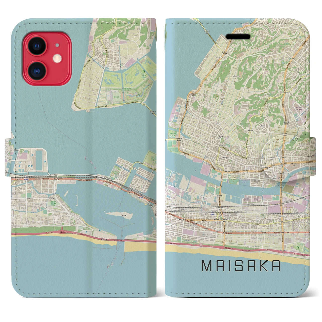 【舞阪】地図柄iPhoneケース（手帳両面タイプ・ナチュラル）iPhone 11 用