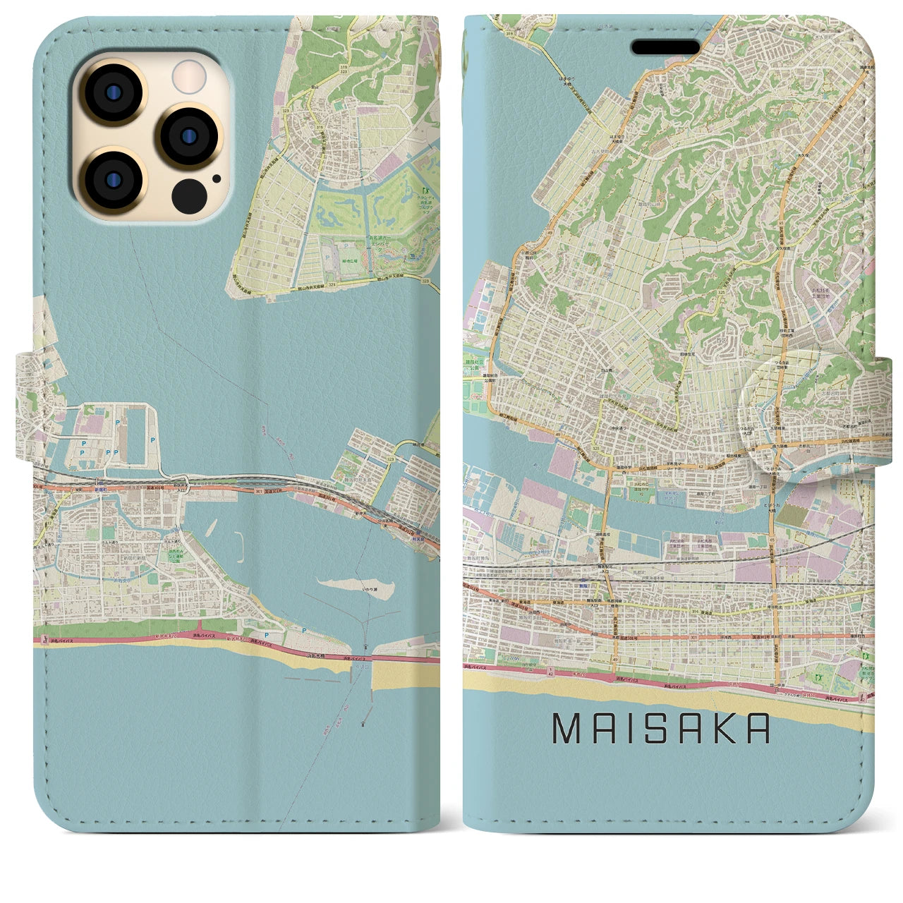 【舞阪】地図柄iPhoneケース（手帳両面タイプ・ナチュラル）iPhone 12 Pro Max 用