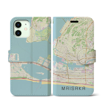 【舞阪（静岡県）】地図柄iPhoneケース（手帳タイプ）ナチュラル・iPhone 12 mini 用