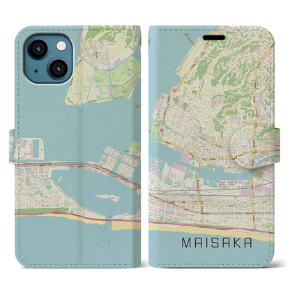 【舞阪（静岡県）】地図柄iPhoneケース（手帳タイプ）ナチュラル・iPhone 13 用