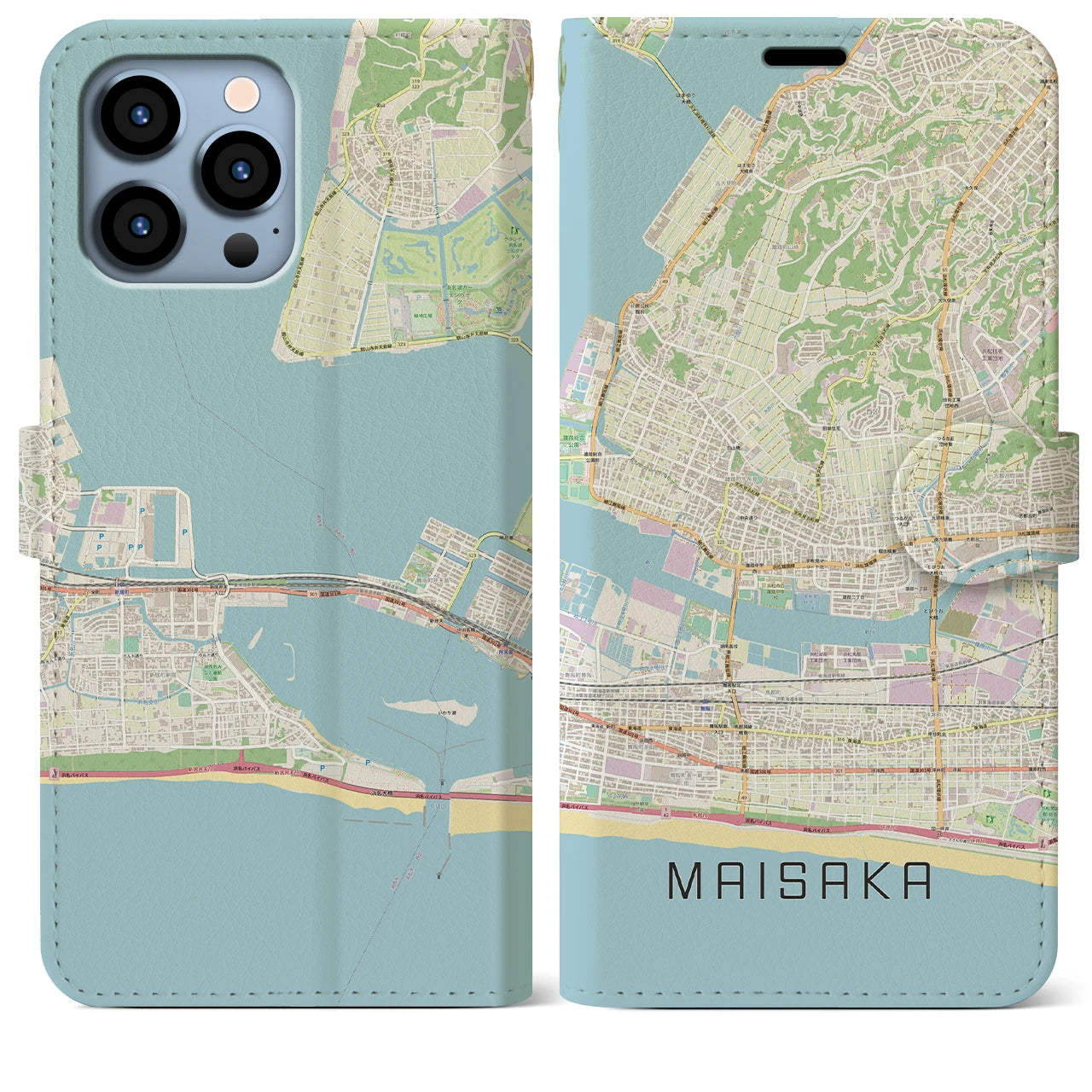 【舞阪】地図柄iPhoneケース（手帳両面タイプ・ナチュラル）iPhone 13 Pro Max 用