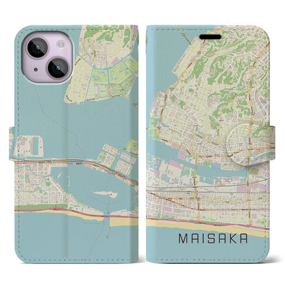 【舞阪（静岡県）】地図柄iPhoneケース（手帳タイプ）ナチュラル・iPhone 14 用