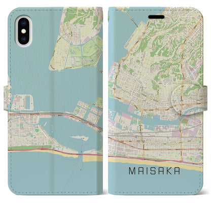 【舞阪（静岡県）】地図柄iPhoneケース（手帳タイプ）ナチュラル・iPhone XS Max 用