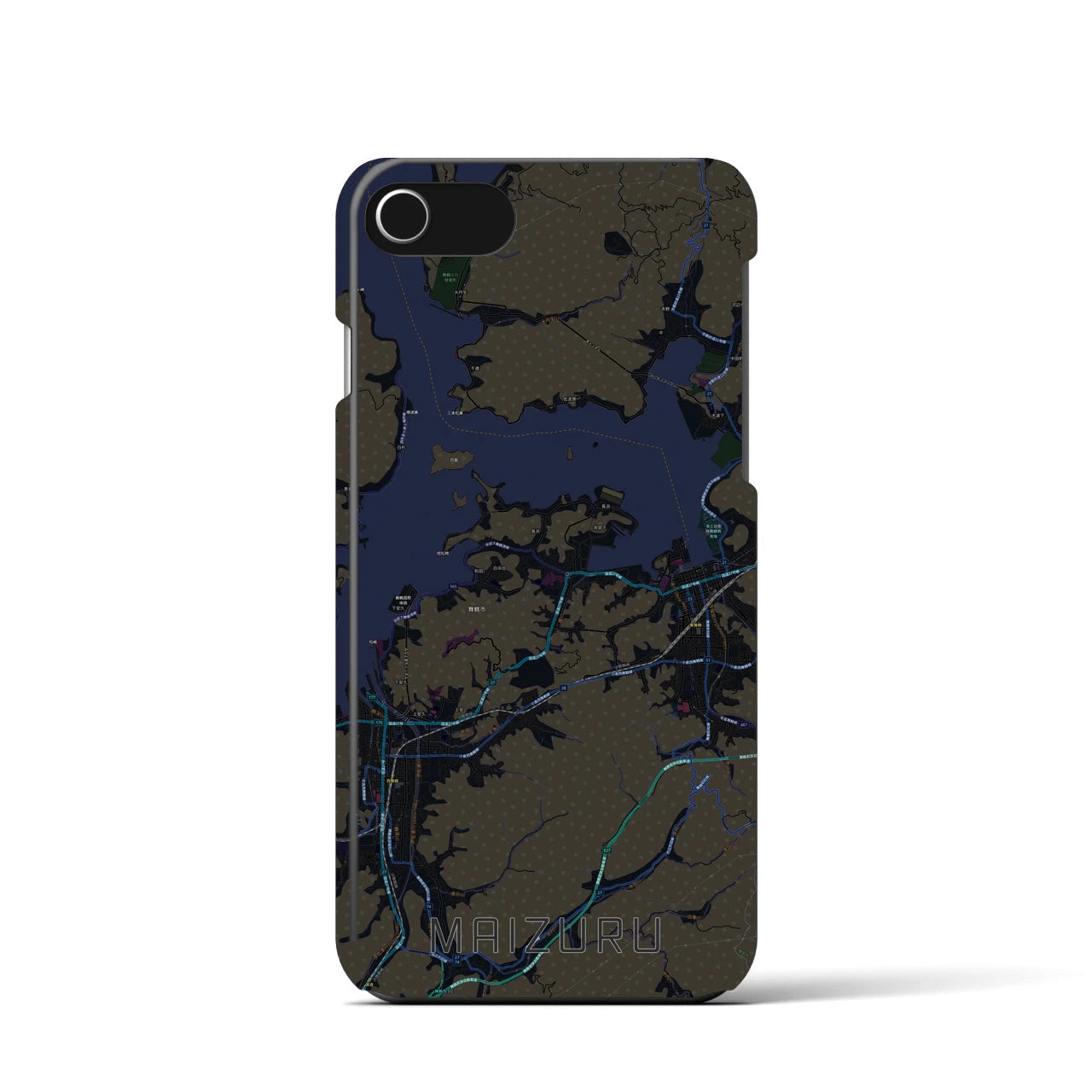 【舞鶴】地図柄iPhoneケース（バックカバータイプ・ブラック）iPhone SE（第3 / 第2世代） / 8 / 7 / 6s / 6 用