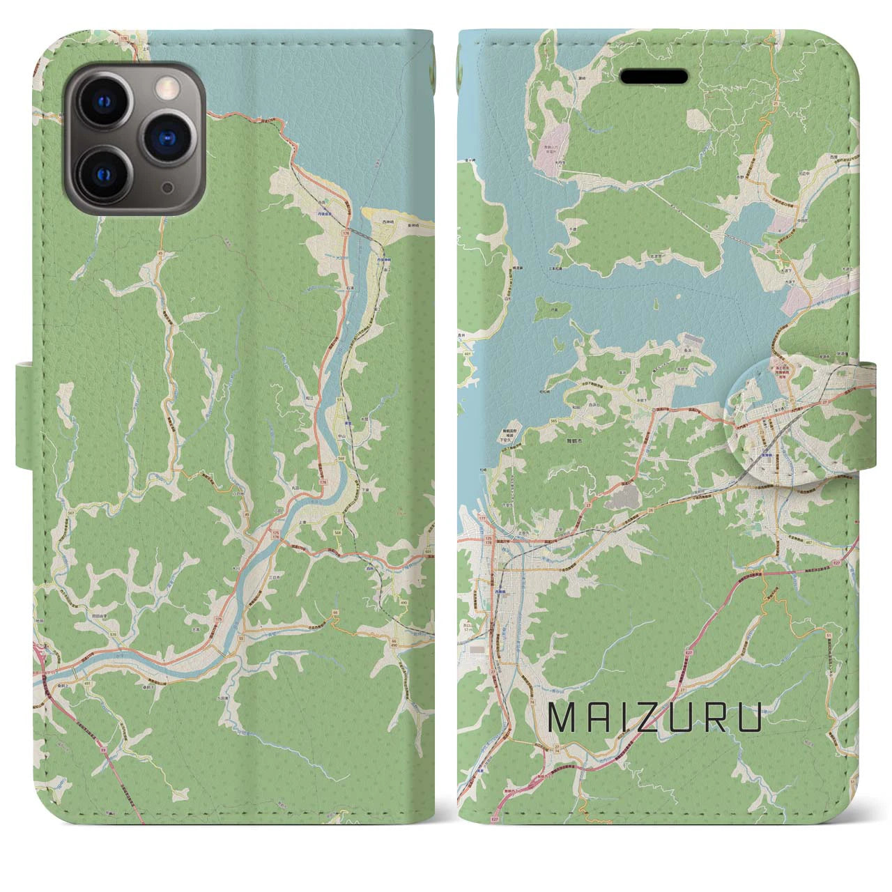【舞鶴】地図柄iPhoneケース（手帳両面タイプ・ナチュラル）iPhone 11 Pro Max 用