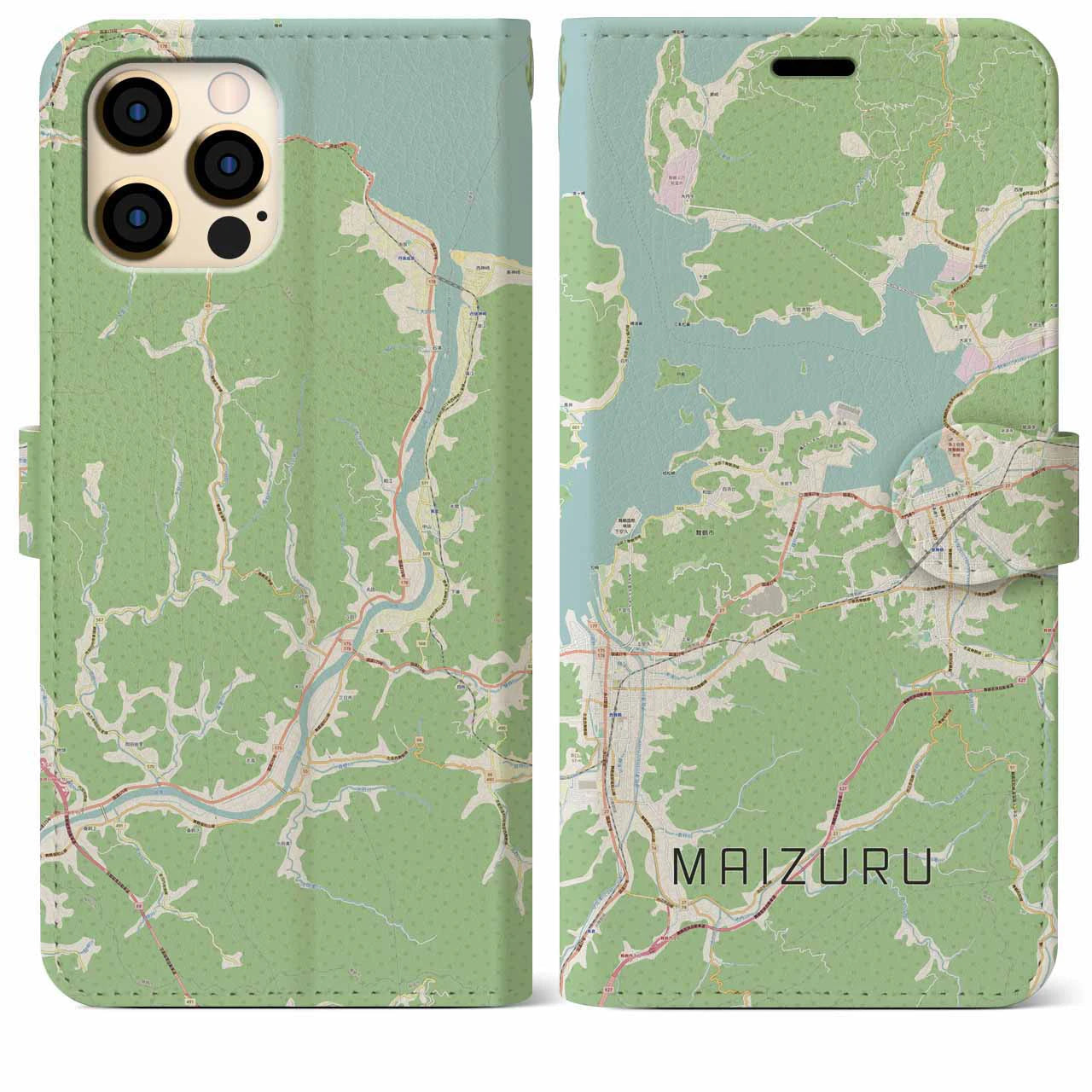 【舞鶴】地図柄iPhoneケース（手帳両面タイプ・ナチュラル）iPhone 12 Pro Max 用