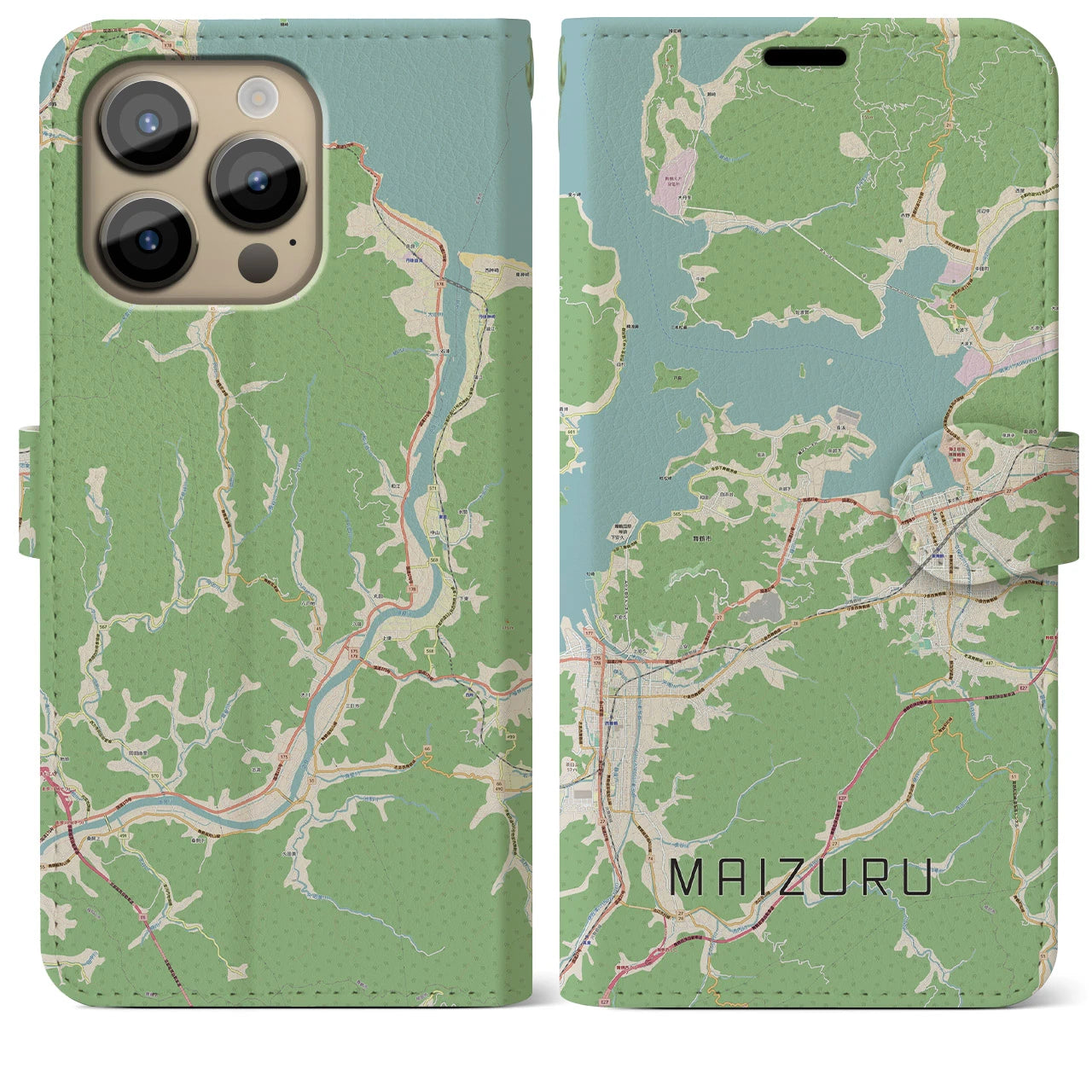 【舞鶴】地図柄iPhoneケース（手帳両面タイプ・ナチュラル）iPhone 14 Pro Max 用