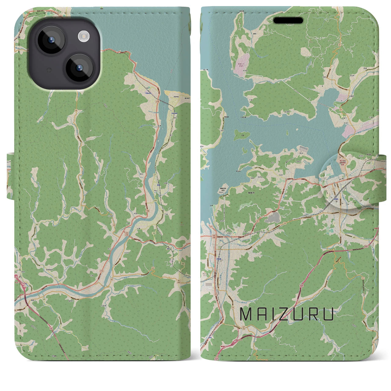【舞鶴】地図柄iPhoneケース（手帳両面タイプ・ナチュラル）iPhone 14 Plus 用