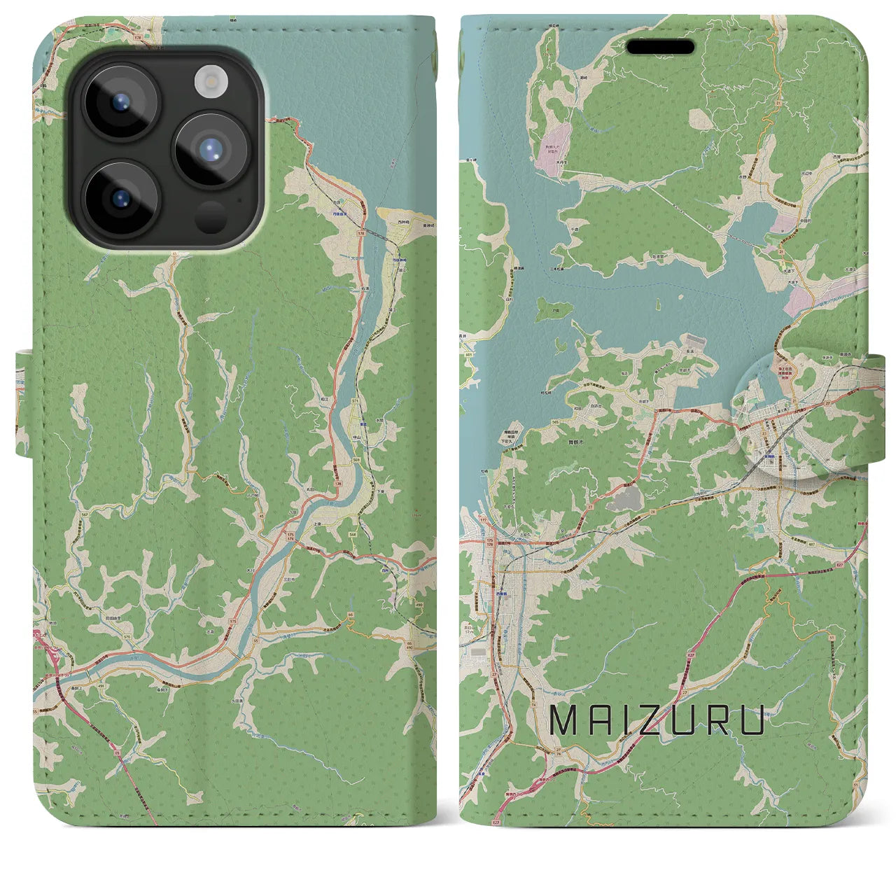 【舞鶴】地図柄iPhoneケース（手帳両面タイプ・ナチュラル）iPhone 15 Pro Max 用