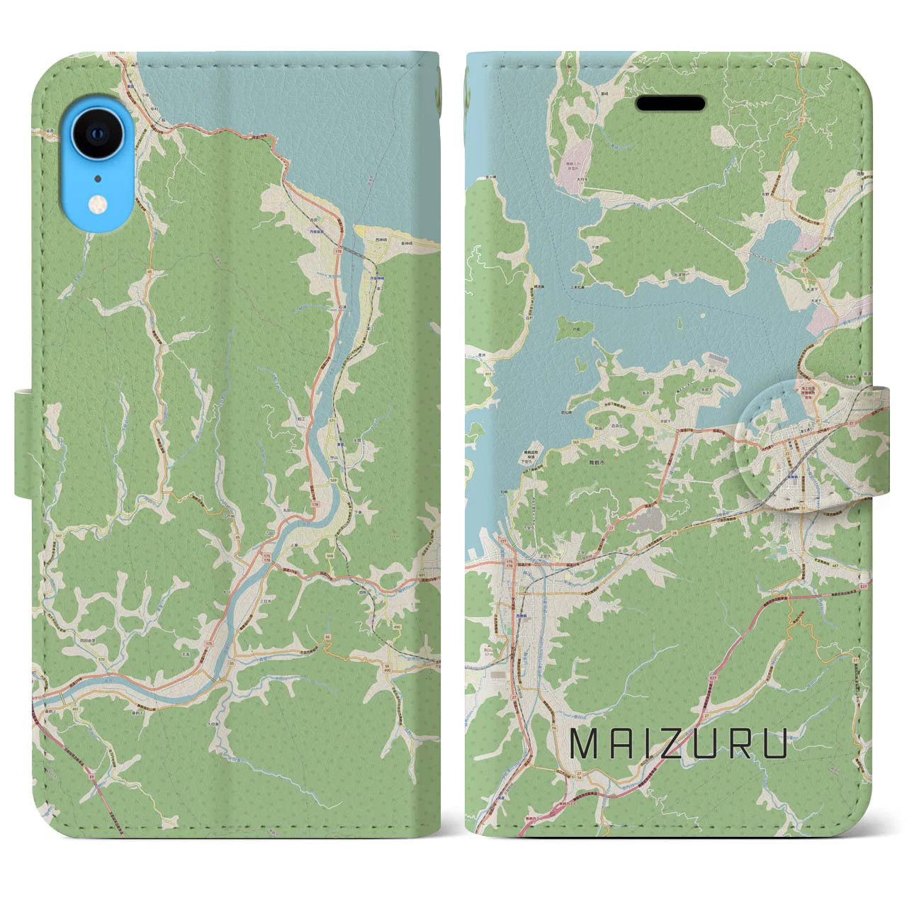 【舞鶴】地図柄iPhoneケース（手帳両面タイプ・ナチュラル）iPhone XR 用