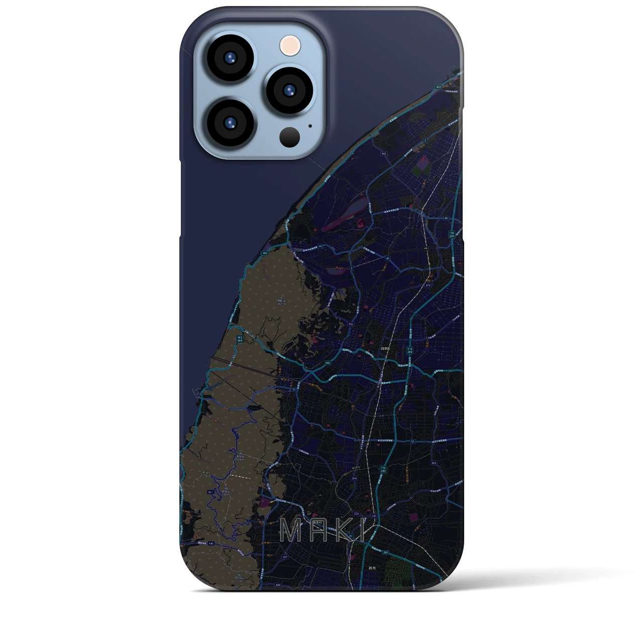 【巻】地図柄iPhoneケース（バックカバータイプ・ブラック）iPhone 13 Pro Max 用