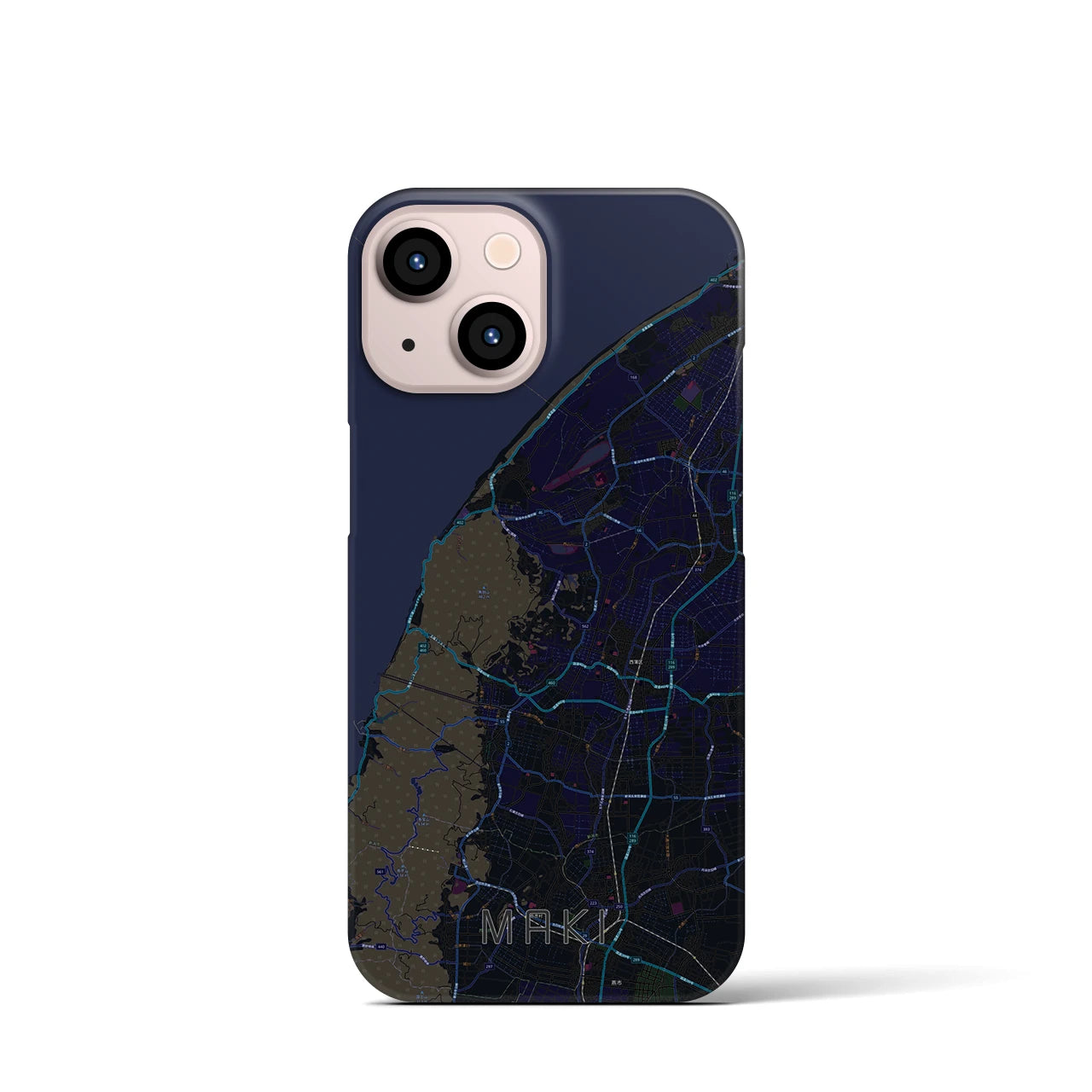 【巻】地図柄iPhoneケース（バックカバータイプ・ブラック）iPhone 13 mini 用
