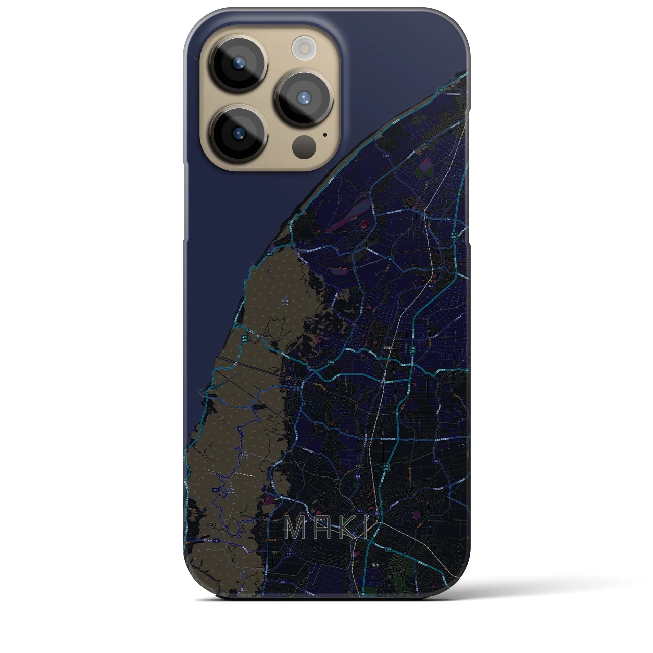 【巻】地図柄iPhoneケース（バックカバータイプ・ブラック）iPhone 14 Pro Max 用
