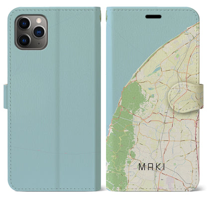 【巻（新潟県）】地図柄iPhoneケース（手帳タイプ）ナチュラル・iPhone 11 Pro Max 用