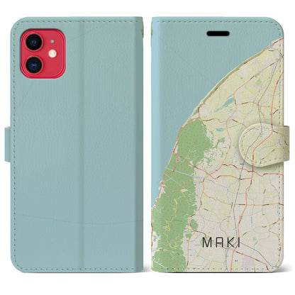 【巻（新潟県）】地図柄iPhoneケース（手帳タイプ）ナチュラル・iPhone 11 用