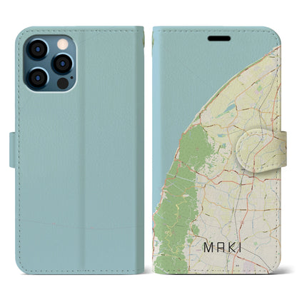 【巻（新潟県）】地図柄iPhoneケース（手帳タイプ）ナチュラル・iPhone 12 / 12 Pro 用