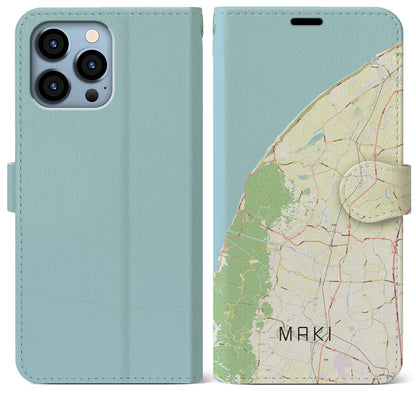 【巻（新潟県）】地図柄iPhoneケース（手帳タイプ）ナチュラル・iPhone 13 Pro Max 用