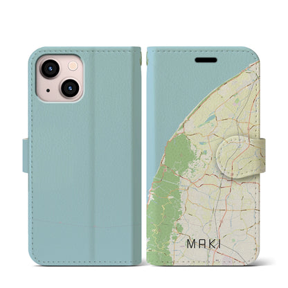 【巻（新潟県）】地図柄iPhoneケース（手帳タイプ）ナチュラル・iPhone 13 mini 用