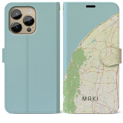 【巻（新潟県）】地図柄iPhoneケース（手帳タイプ）ナチュラル・iPhone 14 Pro Max 用