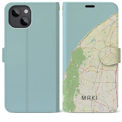 【巻（新潟県）】地図柄iPhoneケース（手帳タイプ）ナチュラル・iPhone 14 Plus 用