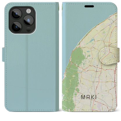 【巻（新潟県）】地図柄iPhoneケース（手帳タイプ）ナチュラル・iPhone 15 Pro Max 用
