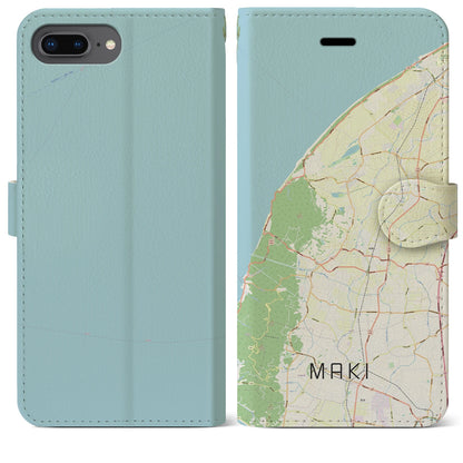 【巻（新潟県）】地図柄iPhoneケース（手帳タイプ）ナチュラル・iPhone 8Plus /7Plus / 6sPlus / 6Plus 用