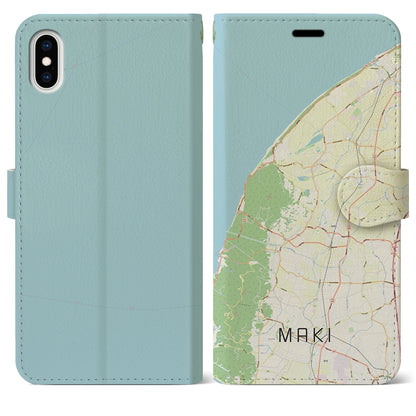 【巻（新潟県）】地図柄iPhoneケース（手帳タイプ）ナチュラル・iPhone XS Max 用