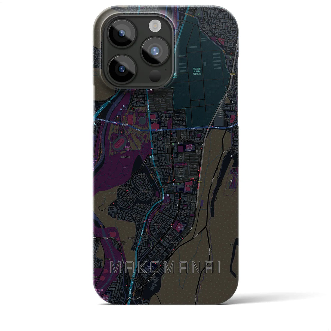 【真駒内】地図柄iPhoneケース（バックカバータイプ・ブラック）iPhone 15 Pro Max 用