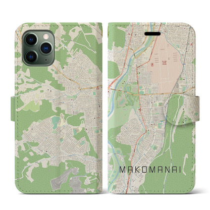 【真駒内（北海道）】地図柄iPhoneケース（手帳タイプ）ナチュラル・iPhone 11 Pro 用