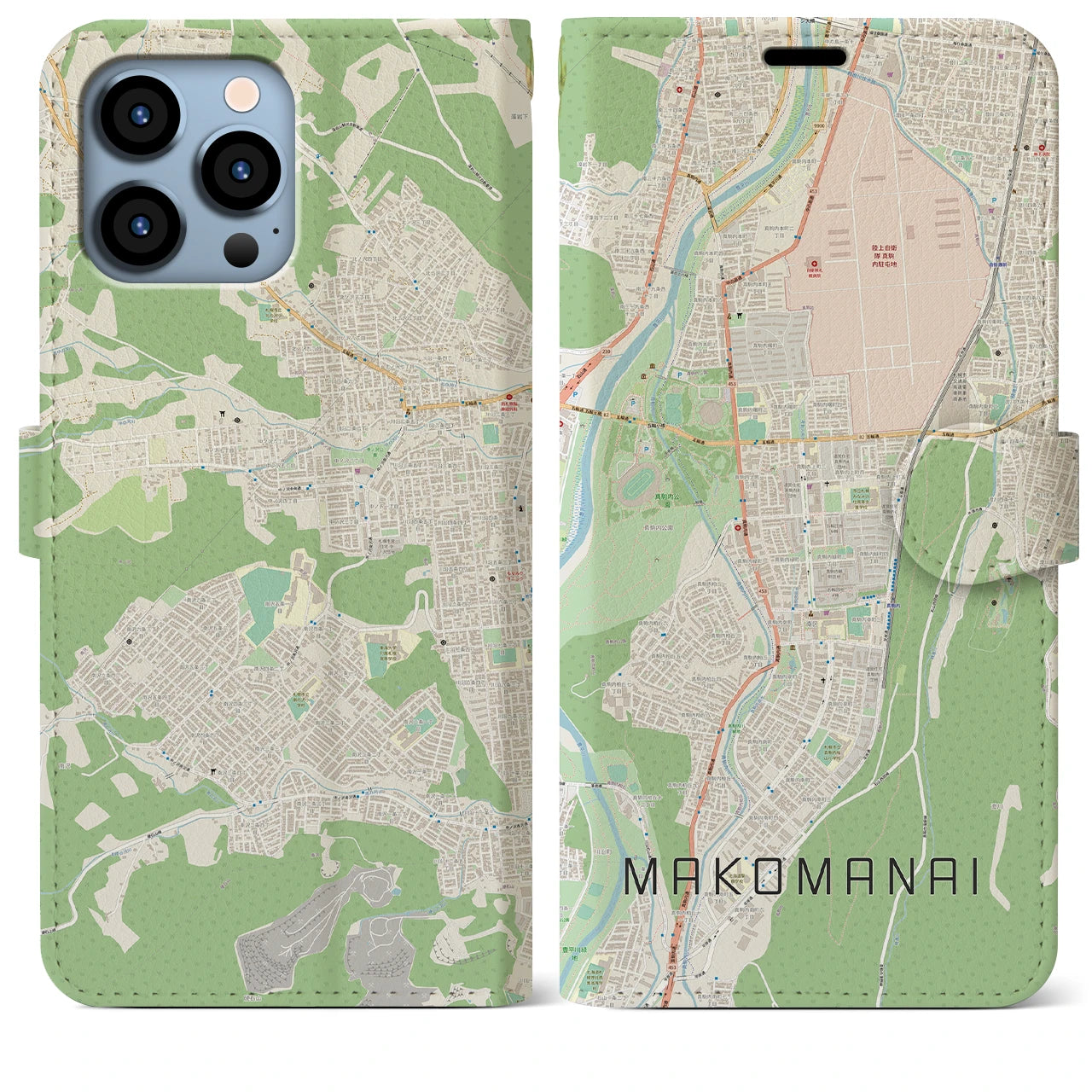 【真駒内】地図柄iPhoneケース（手帳両面タイプ・ナチュラル）iPhone 13 Pro Max 用