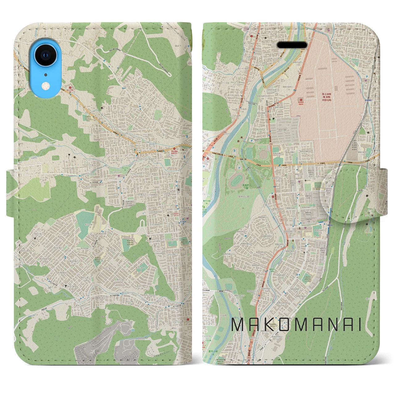 【真駒内】地図柄iPhoneケース（手帳両面タイプ・ナチュラル）iPhone XR 用