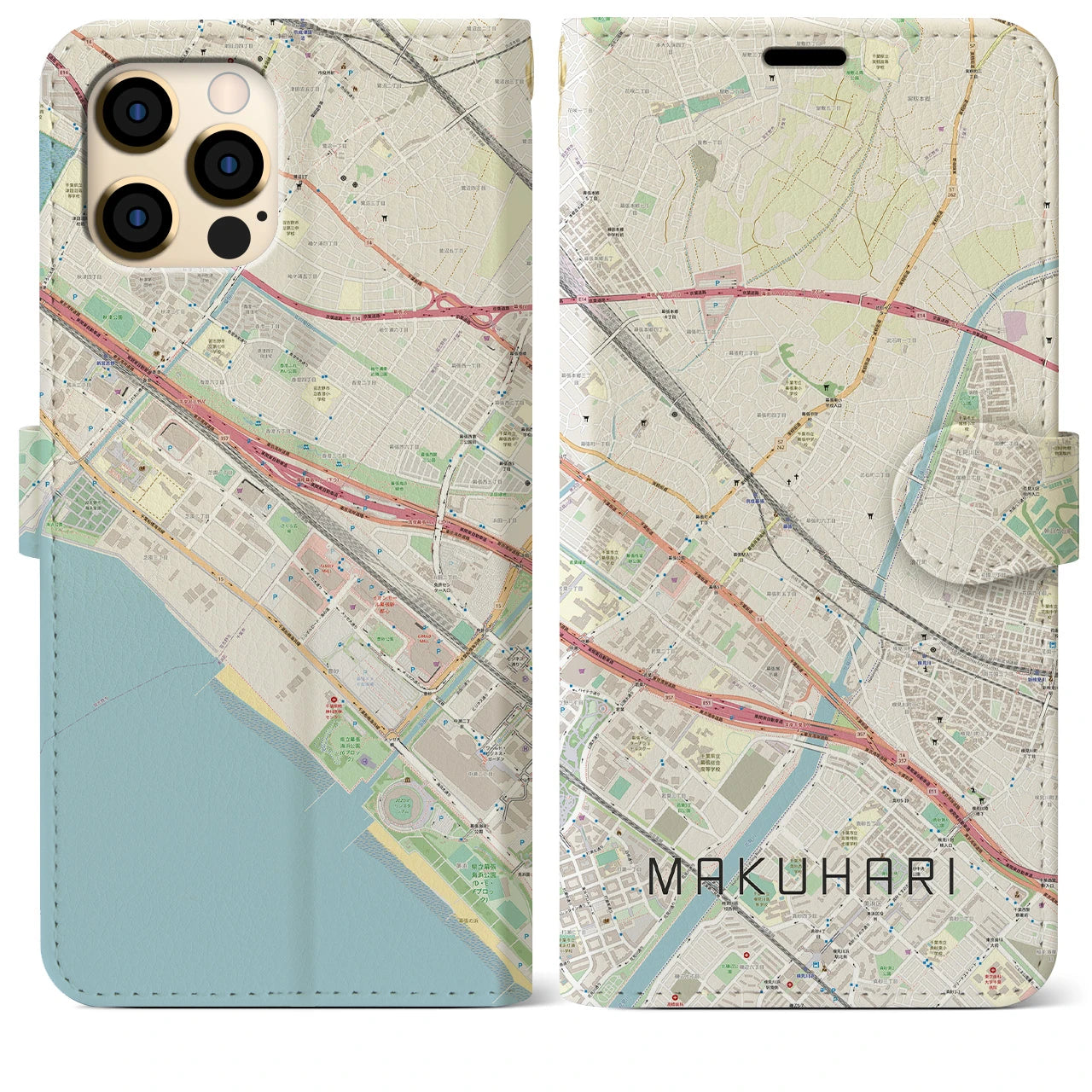 【幕張】地図柄iPhoneケース（手帳両面タイプ・ナチュラル）iPhone 12 Pro Max 用