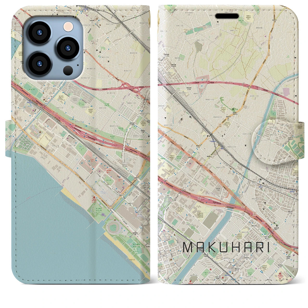 【幕張】地図柄iPhoneケース（手帳両面タイプ・ナチュラル）iPhone 13 Pro Max 用