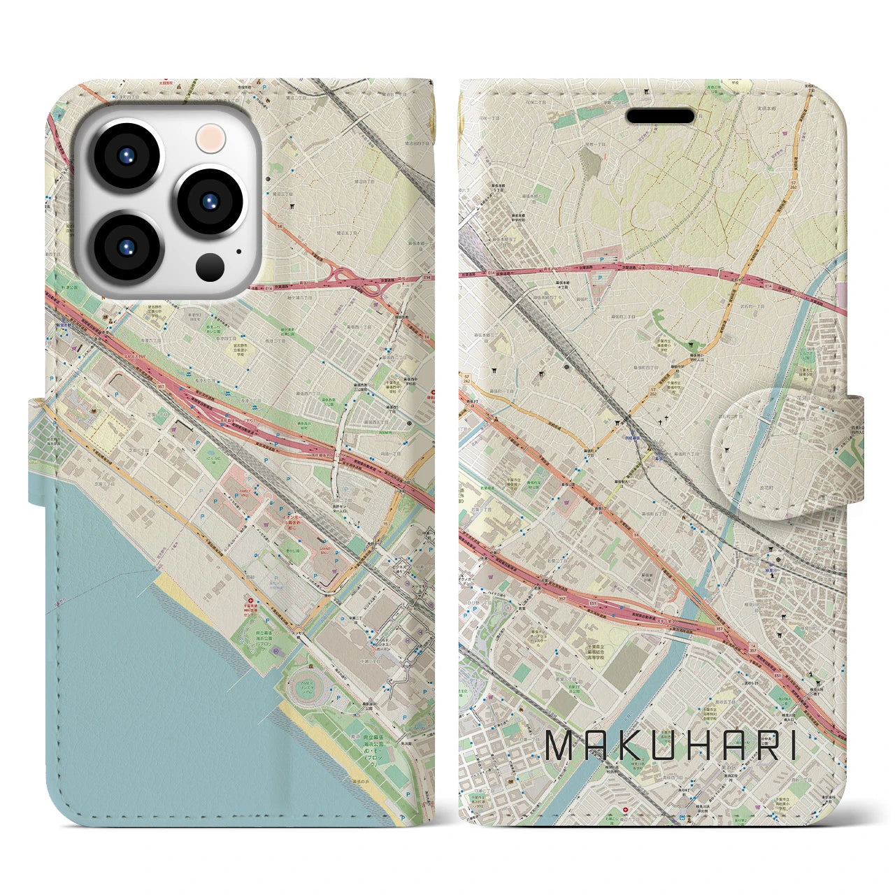 【幕張】地図柄iPhoneケース（手帳両面タイプ・ナチュラル）iPhone 13 Pro 用