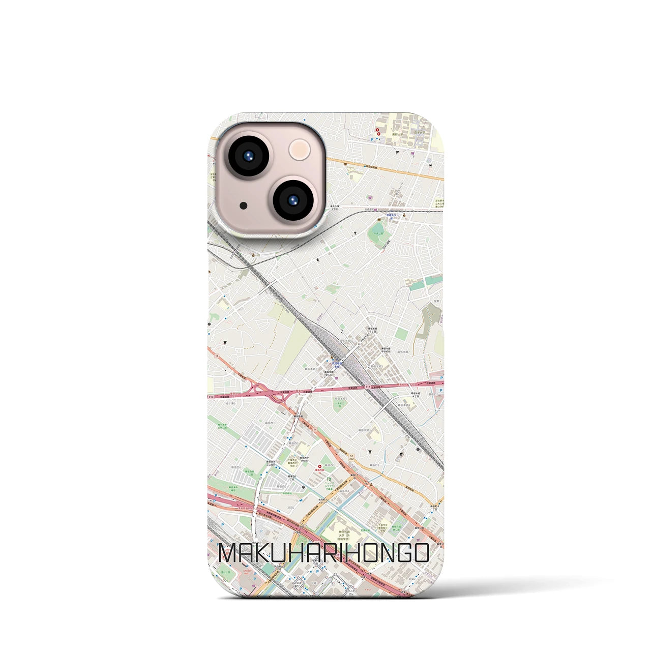 【幕張本郷】地図柄iPhoneケース（バックカバータイプ・ナチュラル）iPhone 13 mini 用