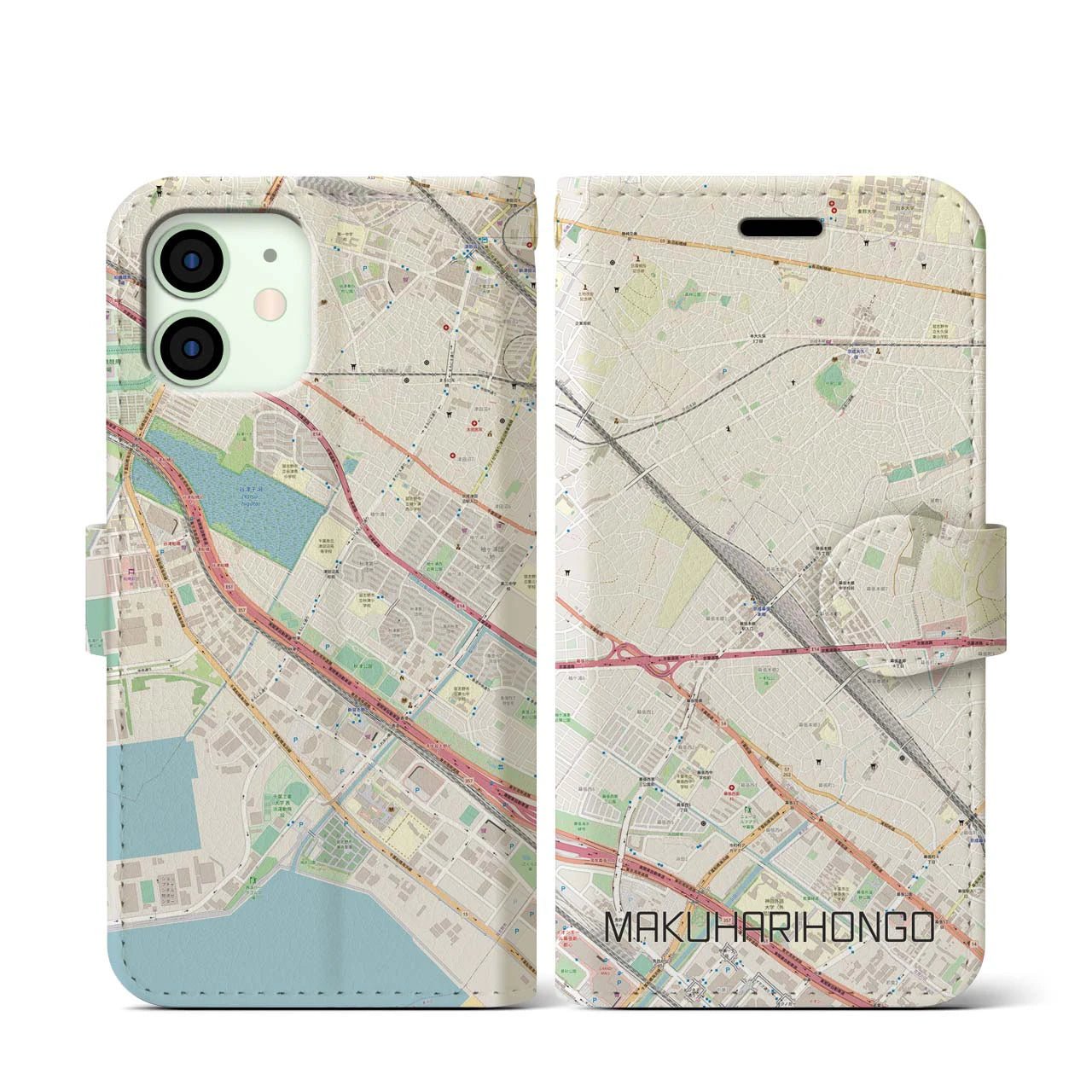 【幕張本郷】地図柄iPhoneケース（手帳両面タイプ・ナチュラル）iPhone 12 mini 用