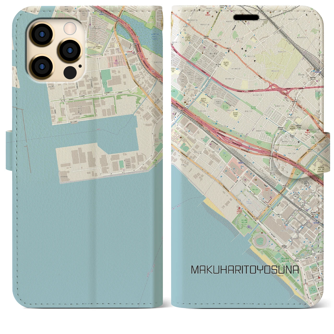 【幕張豊砂】地図柄iPhoneケース（手帳両面タイプ・ナチュラル）iPhone 12 Pro Max 用