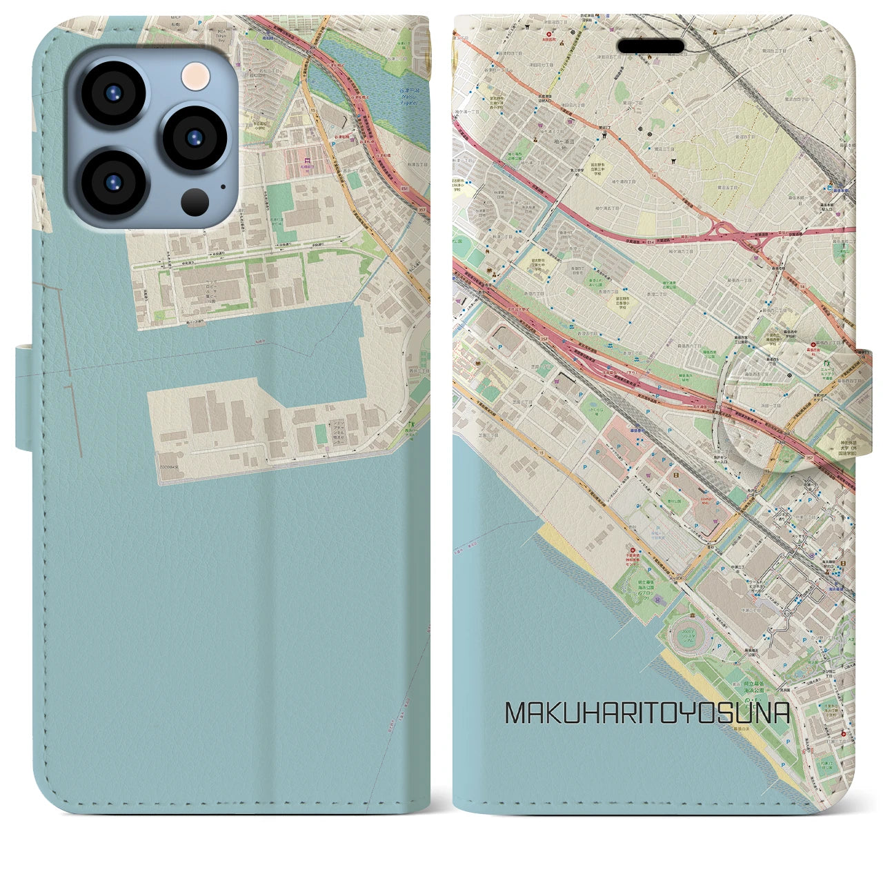 【幕張豊砂】地図柄iPhoneケース（手帳両面タイプ・ナチュラル）iPhone 13 Pro Max 用