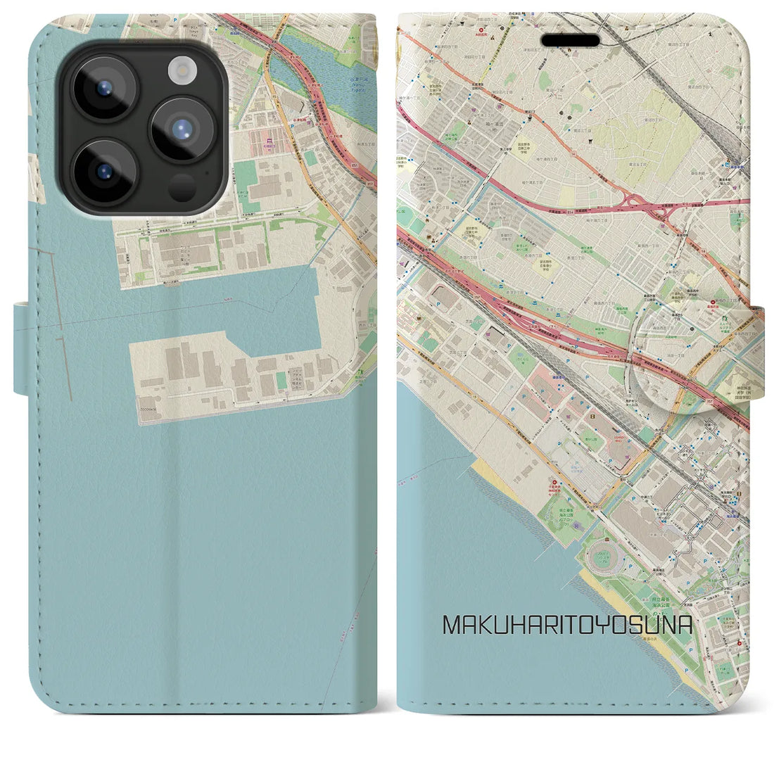 【幕張豊砂】地図柄iPhoneケース（手帳両面タイプ・ナチュラル）iPhone 15 Pro Max 用